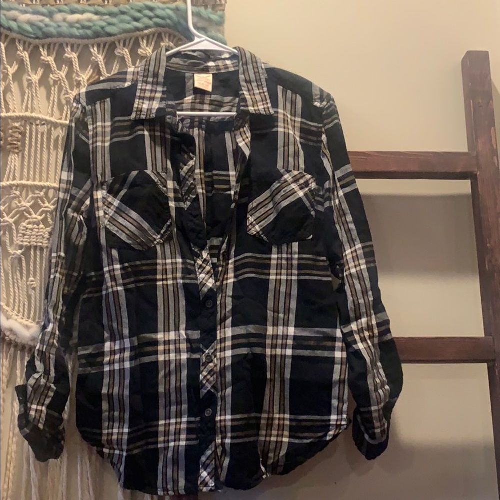 Flannel Button Up black and Yellow Flannel